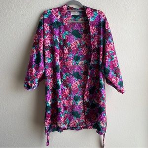 VAL MODE vintage floral print silk like robe size Medium